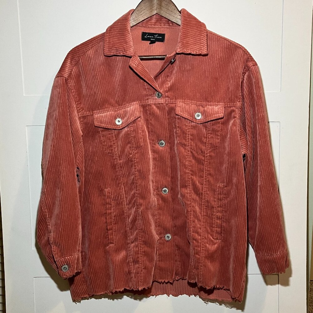 Love Tree Pink Button Down‎ Shacket Jacket Corduroy Pockets Size Small Raw Edge